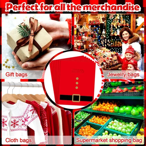 Miniatura 4 de Sadnyy 100 paquete de bolsas de regalo de Navidad de plástico a granel, bolsas de compras pequeñas de Navidad, mercancía, bolsas gruesas de venta al