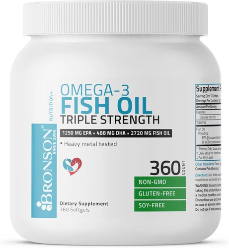 Miniatura 3 de Suplemento de aceite de pescado con Omega 3 de triple fuerza, 0,096 oz, 1250 EPA 488 DHA, sin OGM, sin gluten, el suplemento más potente con Omega 3