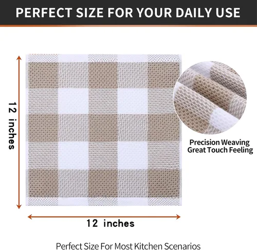 Miniatura 5 de Homaxy Paños de cocina 100% algodón, tejido gofre a cuadros, 12 x 12 pulgadas, toallas para platos súper suaves y absorbentes, de secado rápido