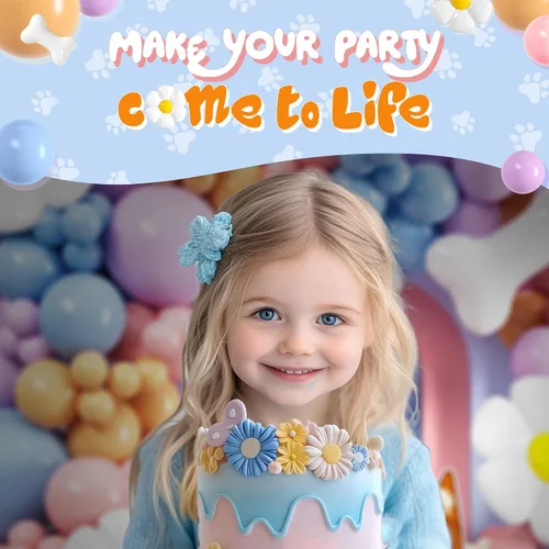 Miniatura 7 de Kit de arco de globos azules TODO EN 1 con globos BONUS de hueso y margarita para decoración de cumpleaños de niña - Guirnalda de globos pastel