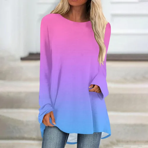 Miniatura 4 de Camisas de manga larga para mujer 2023 con estampado gráfico, sudaderas casuales plisadas con estampado degradado