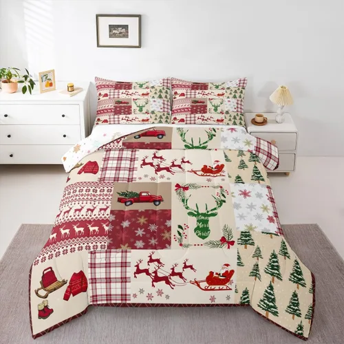 Miniatura 20 de Juego de edredón de Navidad de dibujos animados para niños, tamaño individual, juego de ropa de cama Kawaii de Papá Noel, pingüino, ciervo