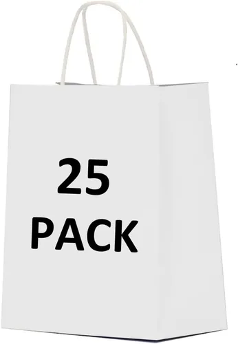Miniatura 10 de Qutuus Bolsas de papel blanco con asas a granel, 100 bolsas de regalo blancas de 8 x 4.5 x 10 pulgadas, bolsas de papel kraft reciclables, bolsas
