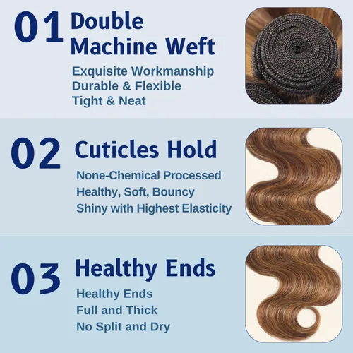 Miniatura 4 de Paquete individual de cabello humano ondulado rubio miel, 100% cabello humano virgen brasileño Remy, con reflejos marrones, 12 pulgadas
