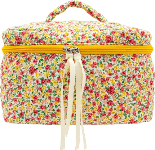 Miniatura 53 de PAZIMIIK - Bolsa de maquillaje de algodón para mujer, grande, acolchada para viaje, Rosa (Bow Pink), Vintage