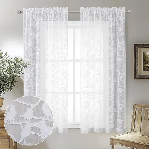 Miniatura 79 de OVZME Anji - 2 paneles de cortinas traslúcidas de gasa marrón de 72 pulgadas de largo para dormitorio, doble bolsillo para barra, tela ligera
