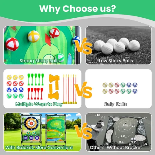 Miniatura 6 de Juego de astillado de golf, 5 en 1, portátil, juego de golf de doble cara con soporte, con bolas adhesivas, tiro con arco, hacha y dardo, juguetes