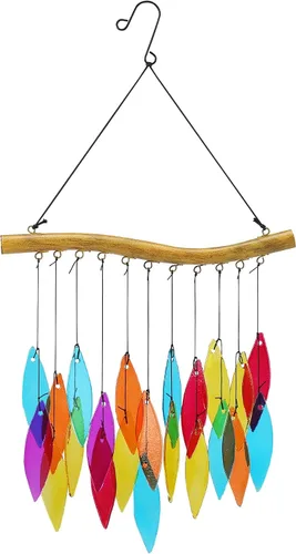 Miniatura 10 de Campanas de viento de vidrio coloridas para jardín y patio al aire libre - Campana de viento con diseño de pájaro hecha a mano, regalo perfecto