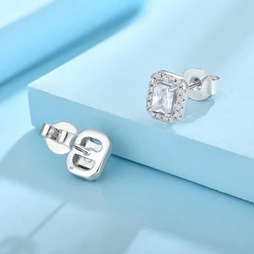 Miniatura 5 de Aretes de plata de ley 925 con halo de piedra natal con circonita cúbica 3A