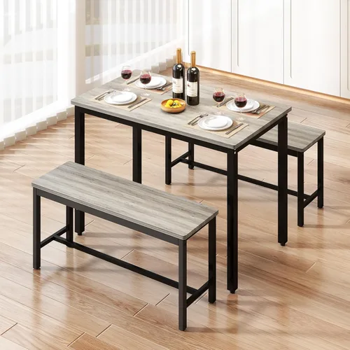 Miniatura 9 de Rovibek Juego de mesa de comedor para 4 personas con 2 bancos, juego de mesa de cocina que ahorra espacio para cocina y comedor, color negro