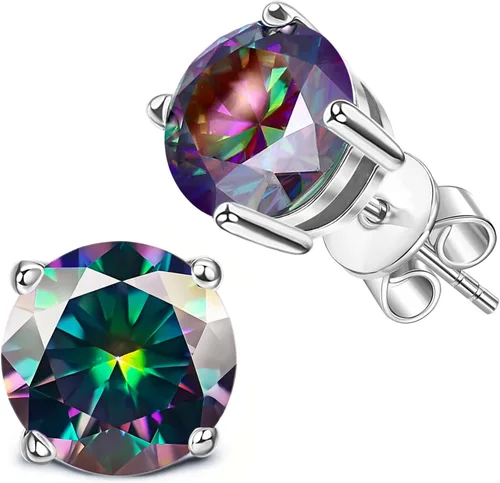 Aretes de moissanita, 2 quilates, color D, claridad VVS1, solitario de corte redondo, aretes de plata de ley S925 para mujer y hombre, aretes de