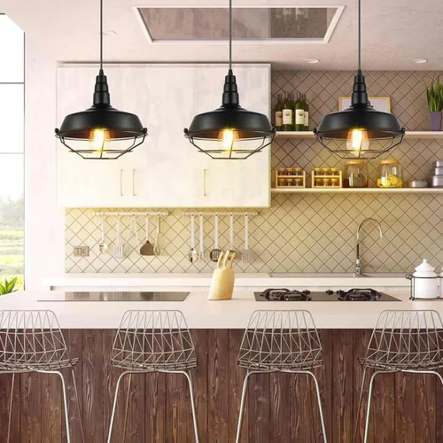Miniatura 6 de Candelabros de luz colgante con enchufe, cable trenzado de 15 pies y lámpara colgante, iluminación vintage para isla de cocina (NEGRO-10.23 pulgadas)