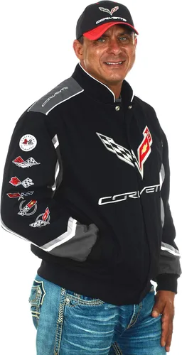 Miniatura 3 de JH DESIGN GROUP Chaqueta de sarga de algodón bordada Chevy Corvette C7 para hombre
