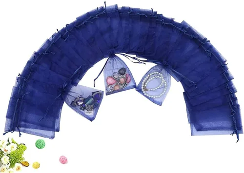 Miniatura 24 de Wudygirl 100 bolsas de organza de 3.9 x 4.7 pulgadas, bolsas de regalo transparentes con cordón, para bodas, fiestas, joyas, perfumes, sobres