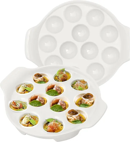 Plato Escargot de cerámica con 12 agujeros de 9.2 pulgadas Caracol blanco placas de cerámica placa de dieta