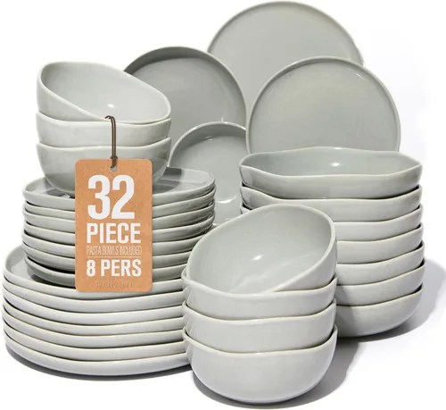 Miniatura 52 de Pokini - Juegos de vajilla de gres para cena, juego de platos y cuencos de cerámica, platos de cocina aptos para microondas y lavavajillas, platos