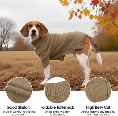 Miniatura 3 de IECOii Suéter extragrande para perro, suéteres térmicos cálidos para perros de raza gigante, ropa de punto, cuello alto de invierno, elástica