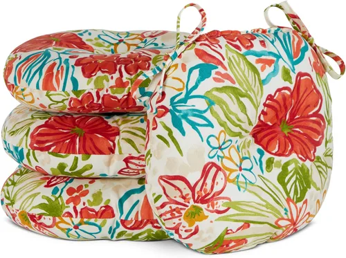Miniatura 14 de South Pine Porch Juego de 4 cojines redondos para silla bistró de 15 pulgadas, diseño floral rojo Aloha
