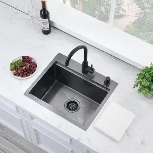 Miniatura 2 de Fregadero de cocina/bar negro empotrable de 20 x 17 pulgadas, estación de trabajo de acero inoxidable calibre 16, fregadero pequeño para cocina