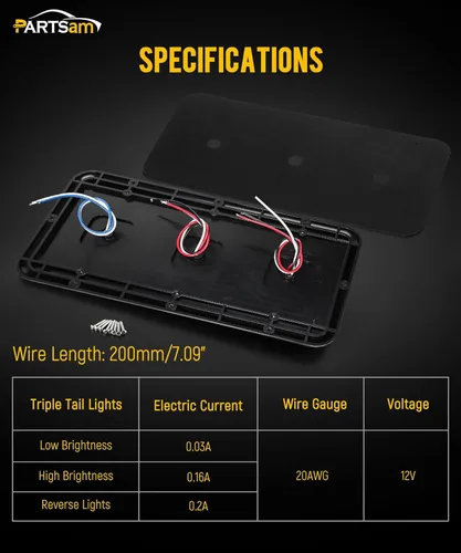 Miniatura 4 de Partsam 2 luces LED de triple cola 45 LED, montaje vertical u horizontal, luces traseras LED rectangulares de montaje vertical u horizontal, luces