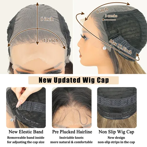 Miniatura 7 de SOKU Peluca negra de encaje frontal de 13 x 6 pulgadas, 32 pulgadas de largo, ligera, línea de cabello prearrancada con abuelitos, encaje suizo
