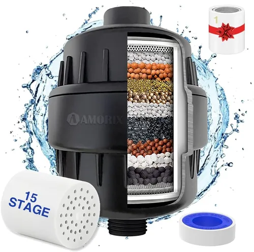 Miniatura 14 de Filtro de cabezal de ducha cromado de 15 etapas para agua dura, alto rendimiento, reduce el cloro, alivia la piel seca y la picazón del cuero Cromo