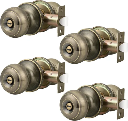 Miniatura 44 de Probrico Paquete de 6 pomos de privacidad para puerta, cerradura interior para dormitorio, baño, manija de puerta de latón antiguo, bola redonda sin