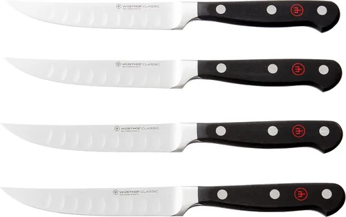 Miniatura 6 de Wüsthof Juego clásico de cuchillos para carne de 4 piezas con borde hueco, grabado personalizado, personalizado