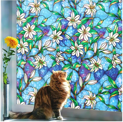 Coavas Película Decorativa de Privacidad para Ventanas, Control de Calor Bloqueo Solar Película de Ventana de Vidrio Emplomado, Diseño Floral