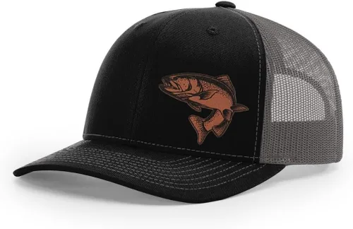 Miniatura 45 de Sombrero de pesca de trucha con parche de cuero grabado láser Richardson 112 Snapback Trucker Cap