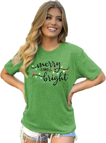 Miniatura 3 de Christmas Shirt Merry and Bright Christmas Lights T-Shirts Women Xmas Lights Graphic Shirts Merry Christmas Holiday Top