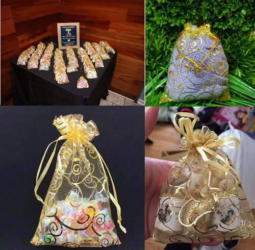Miniatura 5 de Yansanido Bolsas de regalo de boda, 100 bolsas de organza dorada de tamaño pequeño de 2.8 x 3.6 pulgadas para bolsas de recuerdos de fiesta, bolsas