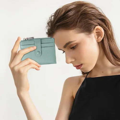 Miniatura 6 de FALAN MULE - Carteras pequeñas para mujer con bloqueo RFID, carteras de cuero plegables y delgadas con cremallera y monedero para monedas, S