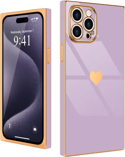 Miniatura 10 de Compatible con iPhone 12 Funda Rectangular Bonita Chapado Dorado Lujo Corazón de Amor Funda de Teléfono para Mujeres Niñas A Prueba de Golpes