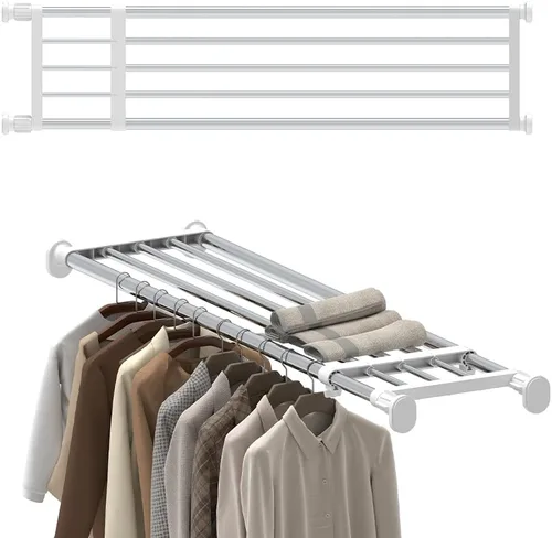 Miniatura 17 de Hershii Estante expandible con sistema de armario de barra resistente, colgador de ropa ajustable para bricolaje, organizador de almacenamiento