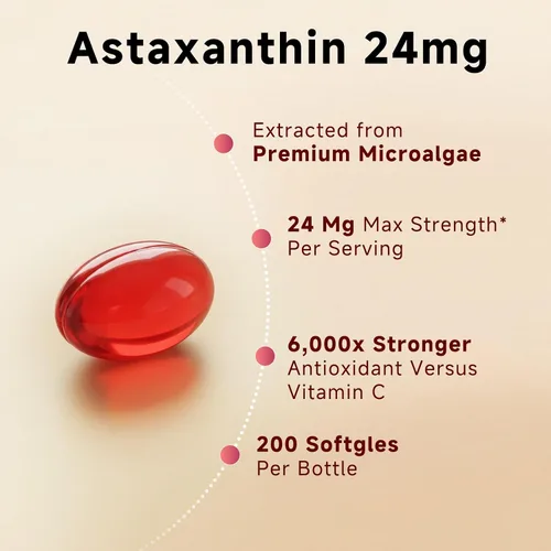 Miniatura 2 de GBN Suplementos de astaxantina 24 mg 200 cápsulas blandas, apoya la salud de los ojos, la piel, las articulaciones, el cerebro, el corazón