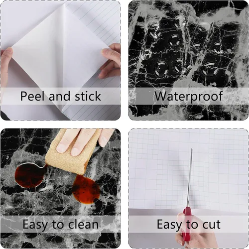 Miniatura 9 de Papel de contacto de mármol blanco y negro brillante para cocina, baño, papel tapiz de granito brillante, despegar y pegar, encimeras, papel