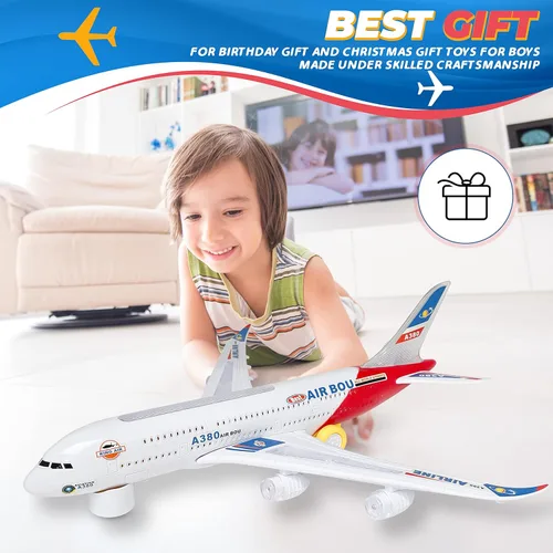 Miniatura 3 de Avión eléctrico Bump and Go Bou A380, para niños, acción divertida, gran modelo plano con luces y sonidos atractivos, cambia la dirección
