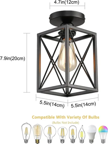 Miniatura 7 de Lámparas de techo de montaje empotrado, accesorios de iluminación de pasillo negros para techo, rústicas, de granja, con marco de metal negro