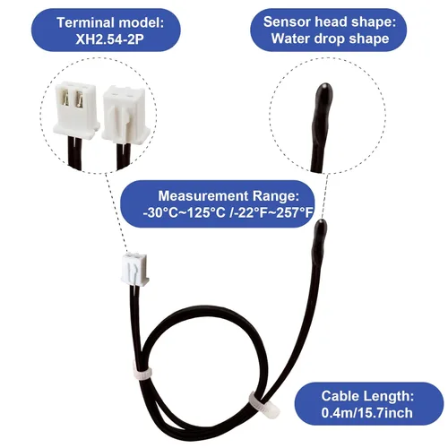 Miniatura 6 de 4 piezas de sensor de temperatura termistor NTC 5K, sonda termistor de 5K de 15.7 pulgadas, sensor de temperatura sensible al epoxi para aire