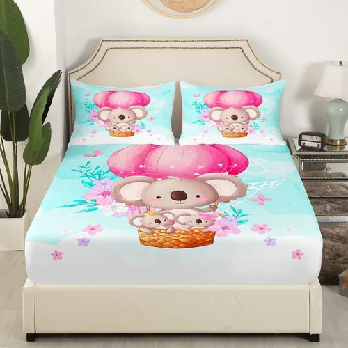 Miniatura 3 de Manfei Koala - Juego de sábanas tamaño individual, juego de ropa de cama con globo aerostático rosa para decoración de habitación de niños y niñas
