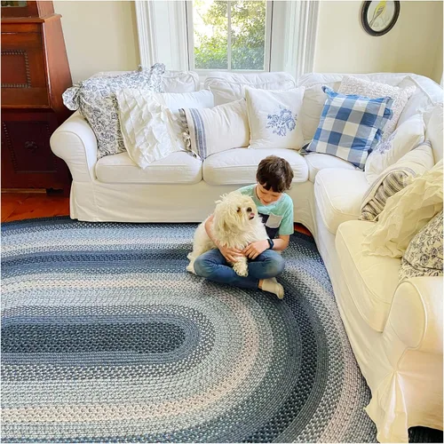 Miniatura 69 de Alfombra ovalada trenzada gris humo de 20 x 30 pulgadas, lavable para interiores y exteriores, decoración campestre para cocinas y entradas
