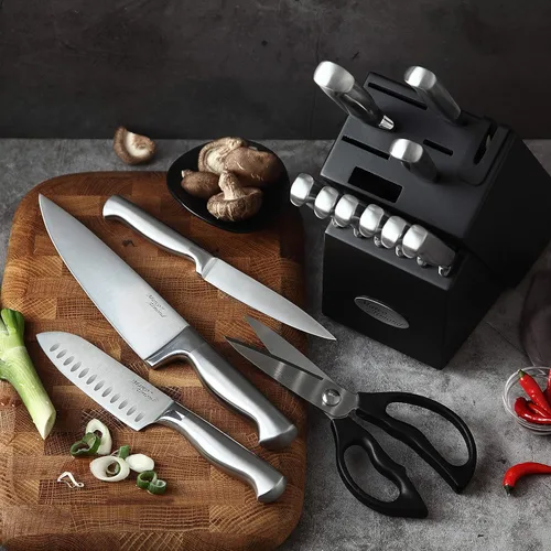 Miniatura 3 de Marco Almond® KYA28 - Juego de cuchillos con bloque KYA28, 14 piezas de acero inoxidable para chef, juego de cuchillos de cocina con afilador