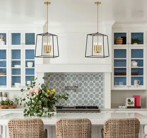 Miniatura 3 de Kira Home Bellevue - Lámpara colgante moderna de 18 pulgadas, 4 luces, lámpara de vestíbulo ajustable, detalles de latón cálido + acabado negro