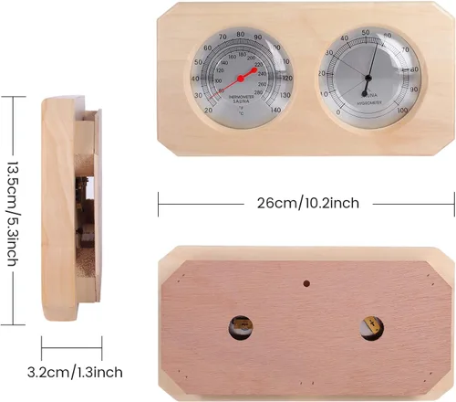 Miniatura 5 de MIFXIN Termómetro de sauna higrotermógrafo de madera para sauna 2 en 1 doble esfera de humedad interior medición de temperatura higrómetro