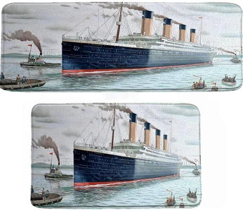 Miniatura 2 de Alfombra de baño náutica Titanic, decoración de fiesta, retro, clásica, romántica, película de amor, paisaje, océano, acuarela, niños y niñas