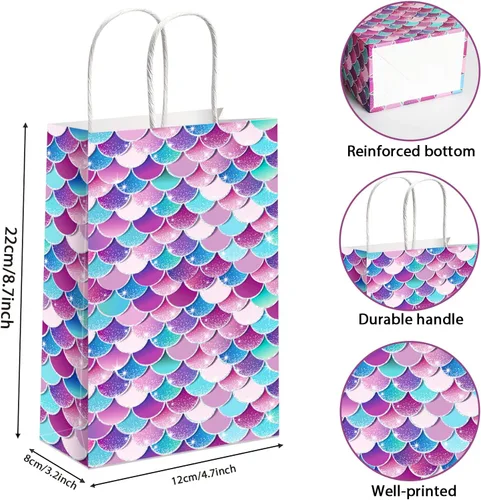 Miniatura 2 de Tevxj 16 bolsas de regalo de sirenas para fiesta temática de sirenas, bolsas de regalo para fiestas temáticas de princesas, bolsas de dulces