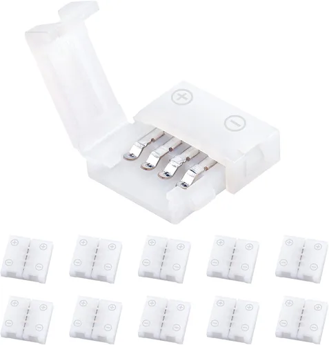 Paquete de 10 conectores de tira de luz LED RGB de 4 pines, terminal adaptador sin soldadura y sin huecos para tiras LED flexibles SMD 5050 RGB de