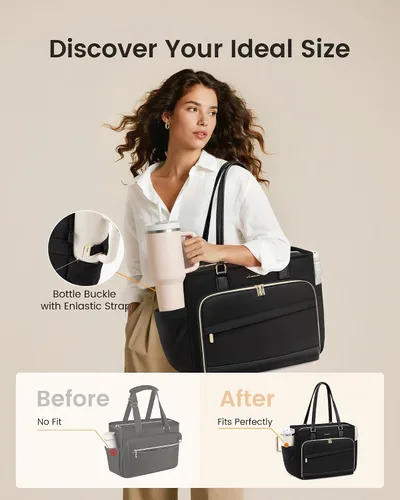 Miniatura 4 de LOVEVOOK Bolsa de mano para profesores, bolsa para laptop para mujer con portavasos grande y área de archivo de acordeón, bolsa de trabajo