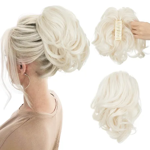 Miniatura 15 de CJL HAIR - Extensiones de cabello con pinza de garra para cola de caballo corta, trenza desordenada, sintéticas, maleables, para mujeres, cabello